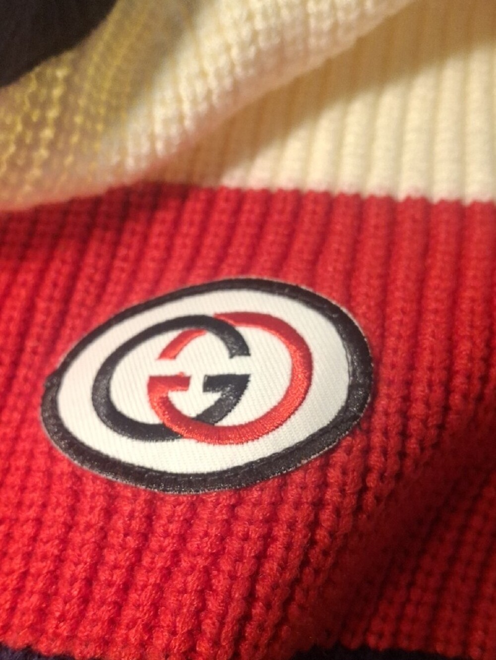 Gucci Men's Cream Zip-Up Sweater with Red & Navy Stripes - Picture 3 of 10